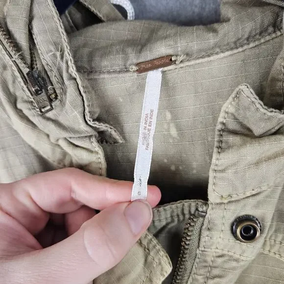 Free People Green Festival Embroidered Anorak Jacket Utility Military Boho Sz 6 - Picture 3 of 9